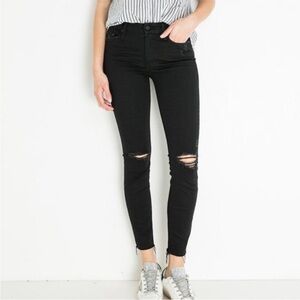 Mother The Looker Ankle Fray in Guilty As Sin Black Distressed Jeans High Rise